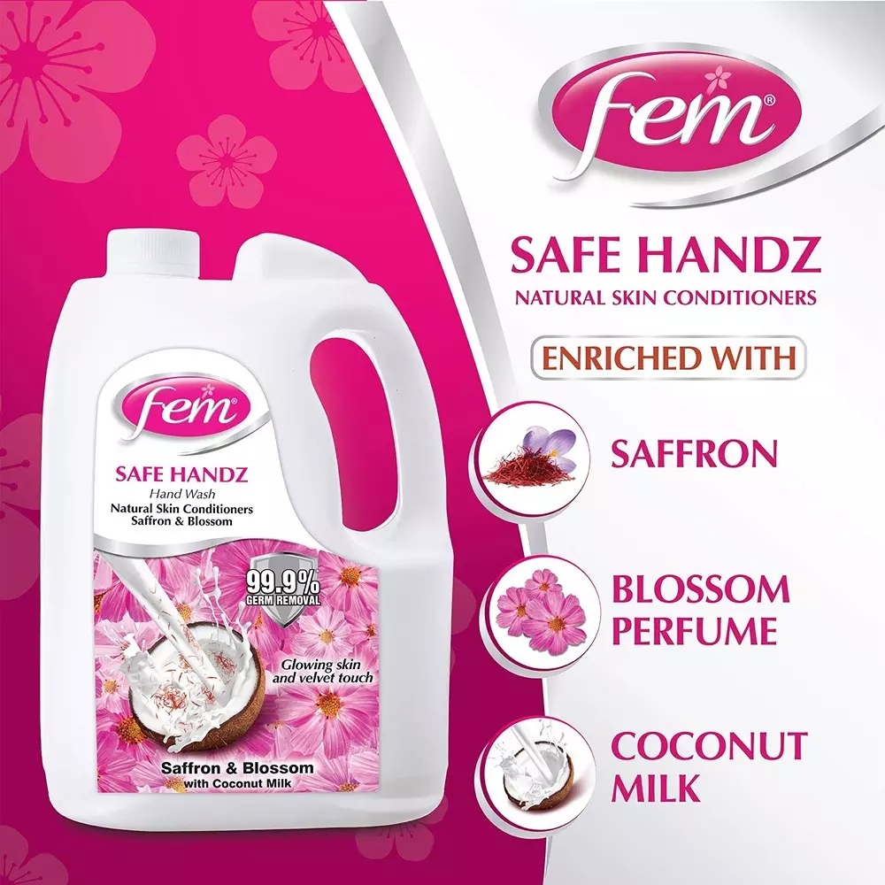 fem-5-l-hand-wash-liquid-form-saffron-blossom-coconut-scent-for-cleaning-hands