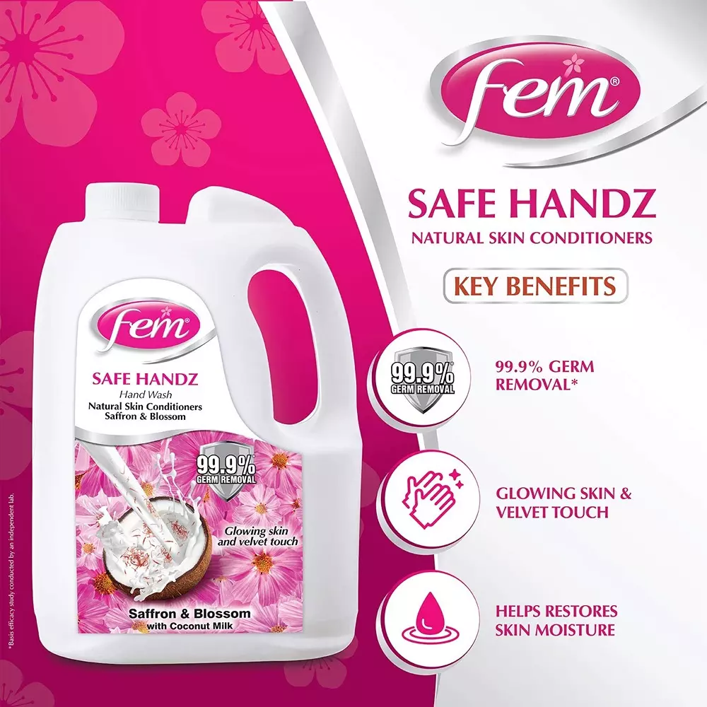 fem-5-l-hand-wash-liquid-form-saffron-blossom-coconut-scent-for-cleaning-hands