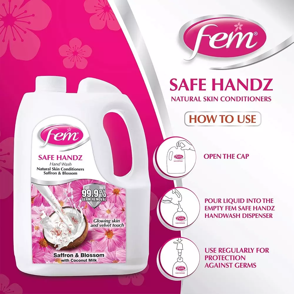 fem-5-l-hand-wash-liquid-form-saffron-blossom-coconut-scent-for-cleaning-hands