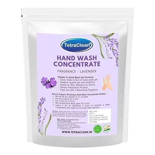 TetraClean Hand Wash Concentrate Powder 200 g Lavender Scent Makes 5 Litres of Hand Wash Gel