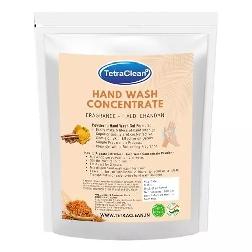 TetraClean Hand Wash Concentrate Powder 200 g Haldi & Chandan Scent Makes 5 Litres of Hand Wash Gel