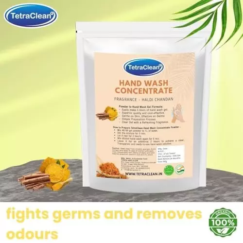 TetraClean Hand Wash Concentrate Powder 200 g Haldi & Chandan Scent Makes 5 Litres of Hand Wash Gel