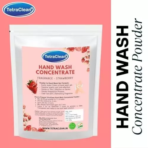 TetraClean Hand Wash Concentrate Powder 200 g Strawberry Scent Makes 5 Litres of Hand Wash Gel