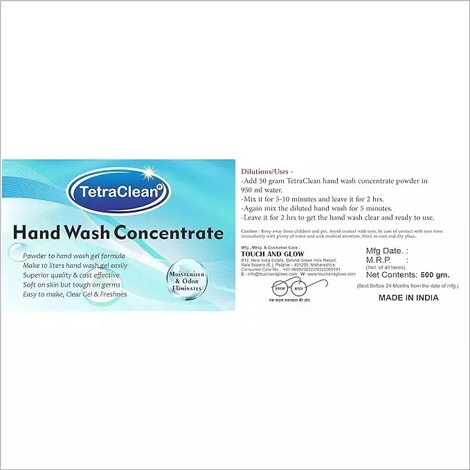 TetraClean 500 g Hand Wash Concentrate Powder for Formulation of 10 L Handwash Gel in Aloe Vera Fragrance (Pack of 4)