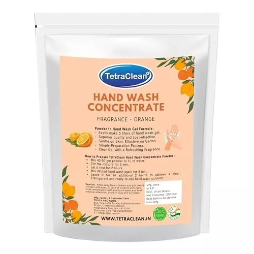 TetraClean Hand Wash Concentrate Powder 200 g Orange Scent Makes 5 Litres of Hand Wash Gel