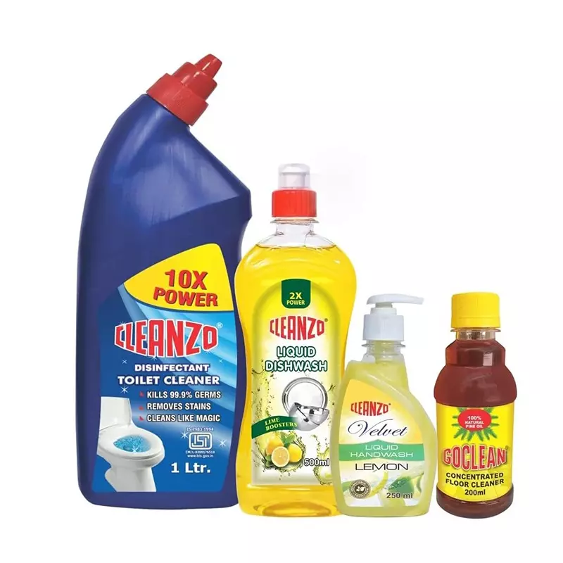 Cleanzo 4-in-1 Household Cleaning Combo Toilet Cleaner, Dishwash Gel, Handwash & Goclean Floor Cleaner Citrus Fragrance (Pack of 4)
