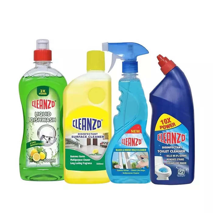 Cleanzo 4-in-1 All Purpose Cleaning Combo Toilet Cleaner, Liquid Dishwash, Surface Cleaner & Glass Cleaner Fresh Fragrance (Pack of 4)