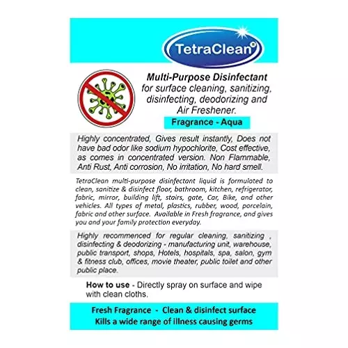 TetraClean Disinfectant Cleaner 5 L Aqua Scent Eco-Friendly for Floor Cleaning, Multi-Purpose Surface
