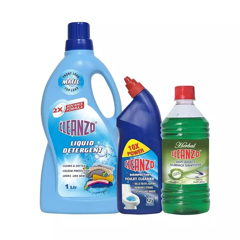 Cleanzo 3-in-1 House Cleaning Combo Liquid Detergent, Toilet Cleaner & Herbal Surface Sanitizer Jasmine Fragrance (Pack of 3)