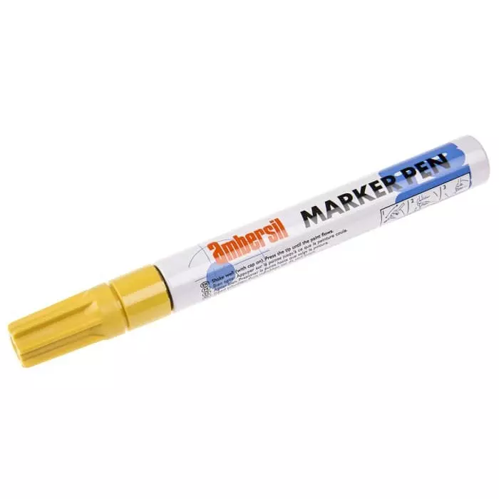 Ambersil Yellow 3 mm Medium Tip Paint Marker Pen for use with Various Materials, 6190050003