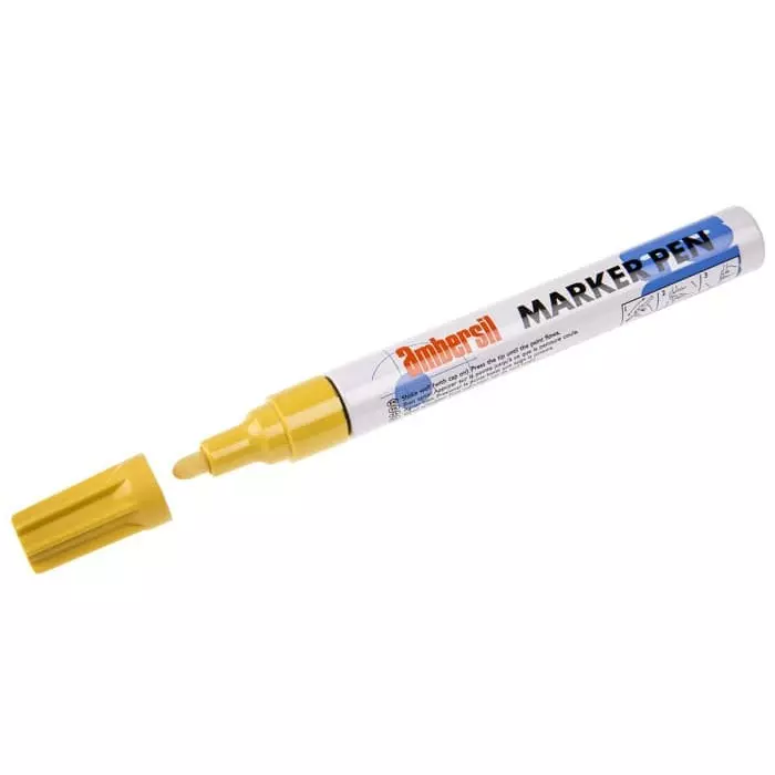 Ambersil Yellow 3 mm Medium Tip Paint Marker Pen for use with Various Materials, 6190050003