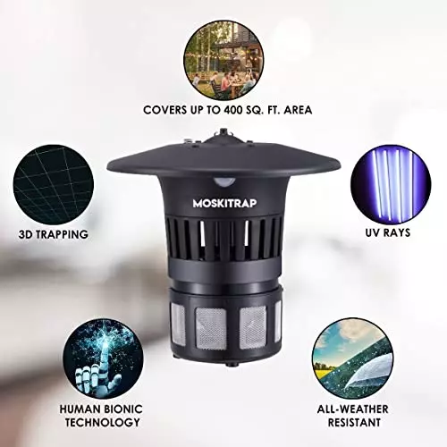 Moskitrap UV Light Lamp Trap Mosquito Killer with LED Light Electric Pest Zapper Black Plastic for Indoor & Outdoor, GM904G
