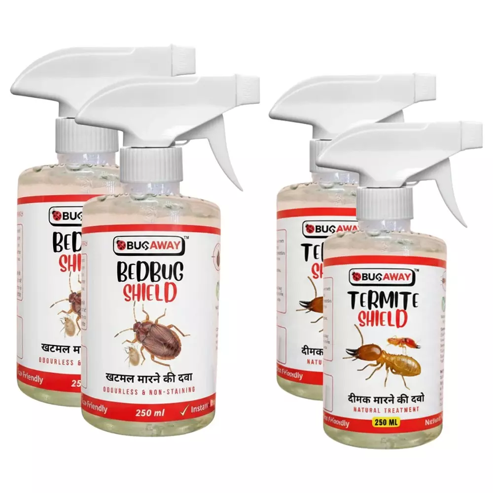 Bugaway Herbal 2 Pcs Bedbug Shield Spray (Khatmal Spray) (250 ml), 2 Pcs Termite Shield Spray (250 ml) Fragrance-Free Liquid for Home, School & Office Area