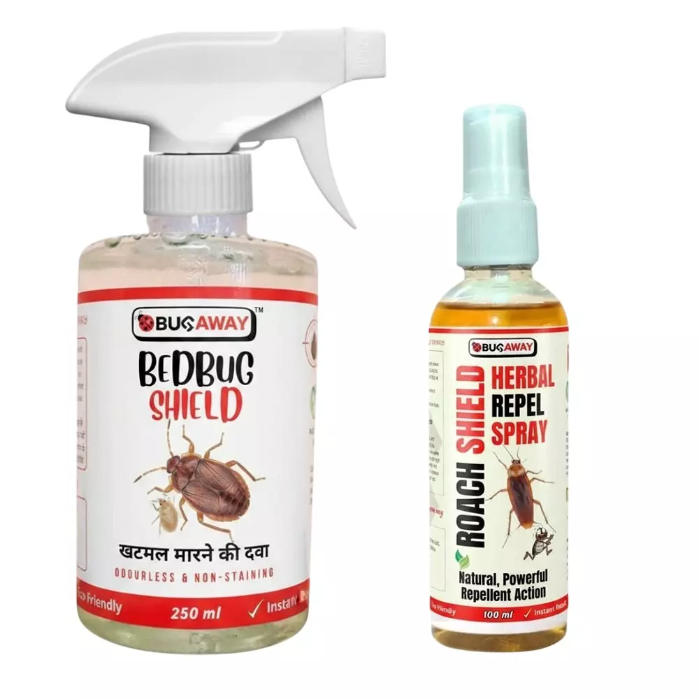 BUGAWAY Organic Bed Bug Shield 250 ml & Herbal Roach Shield Repellent 100 ml Spray Combo for Home (Pack of 2)