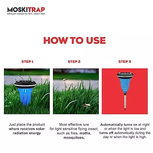 Moskitrap Solar Insect Killer with UV LED Light Solar-Powered Electric zapper Blue Plastic for Outdoor, TM04