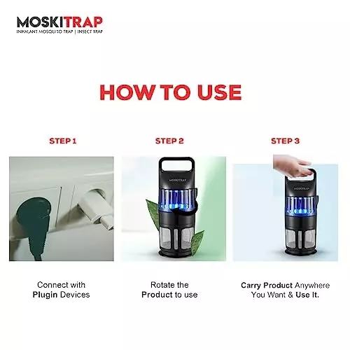 Moskitrap Mosquitos and Insect Trapper with UV LED Light Black Round Shape Plastic for Indoor & Outdoor, GM910