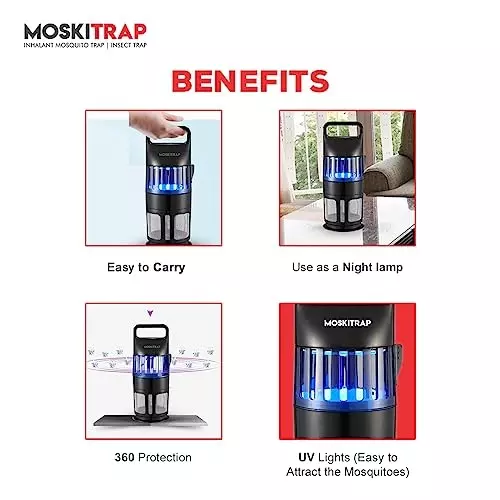 Moskitrap Mosquitos and Insect Trapper with UV LED Light Black Round Shape Plastic for Indoor & Outdoor, GM910