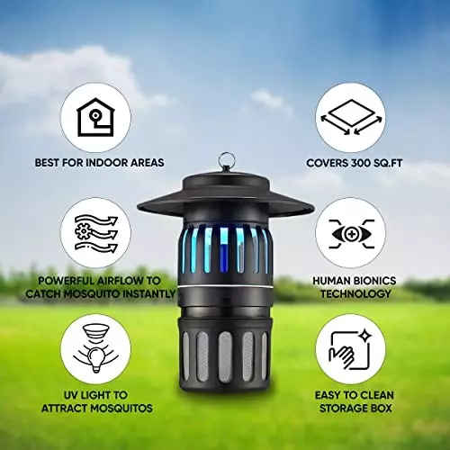 Moskitrap Indoor UV Lamp Pest Trap with UV LED Light Human Bionics Technology Black Round Shape Plastic for Indoor & Outdoor, GM913