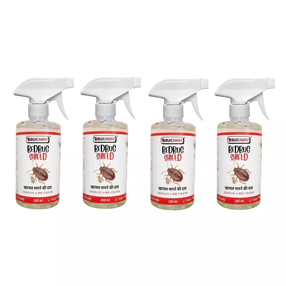 Bugaway Strong and Effective Bedbug Spray (Khatmal Spray) 250 ml Bottle Liquid Form for Home, School & Office Area, (Pack of 4 Pcs)