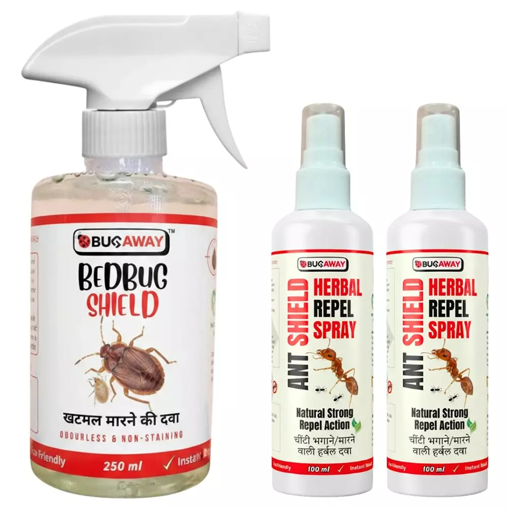 Bugaway Herbal 1 Pc Bedbug Spray (Khatmal Spray) (250 ml), 2 Pcs Ant Shield Spray (100 ml) Bottle Liquid Form for Home, School & Office Area