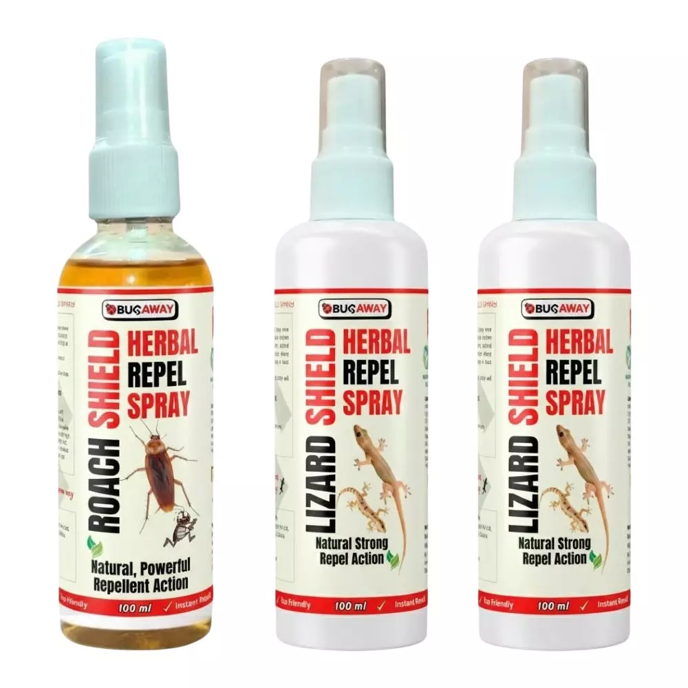 BUGAWAY Herbal Lizard & Roach Shield Repellent Spray Combo 100 ml 101% Organic for Home (Pack of 3)
