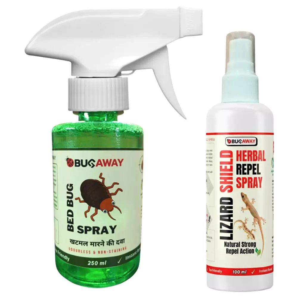 Bugaway 1 Pc Bedbug Spray (Khatmal Spray) (250 ml), 1 Pc Lizard Shield Spray (100 ml) Fragrance-Free Liquid for Home, School & Office Area