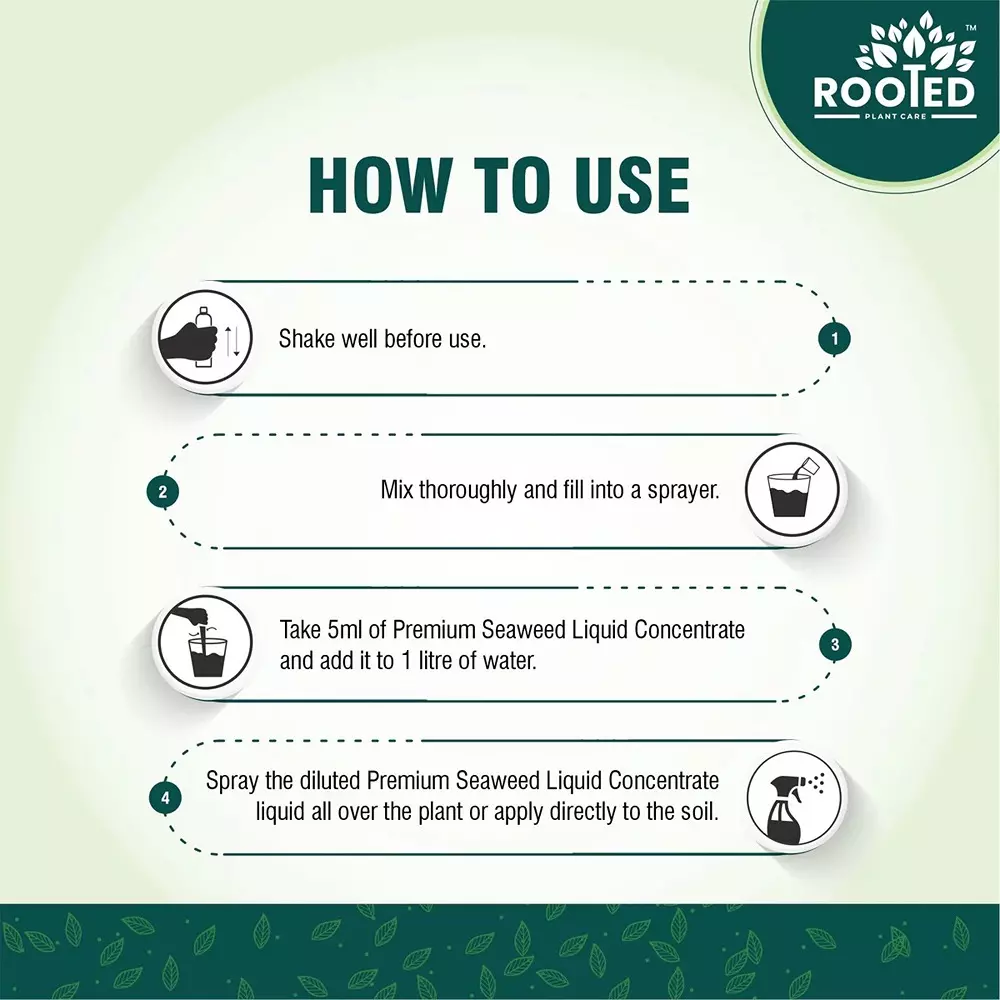 Rooted Premium Seaweed Concentrate 1 L Bottle Liquid Form for ‎Plant Growth, Soil Conditioning, ROOTED_PSLC_1L