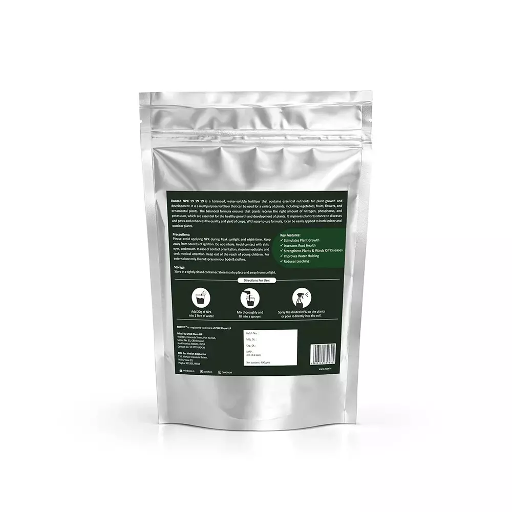 Rooted Fertilizer 400 g Packet Powder Form for Plant Growth, ROOTED_NPK_400gms