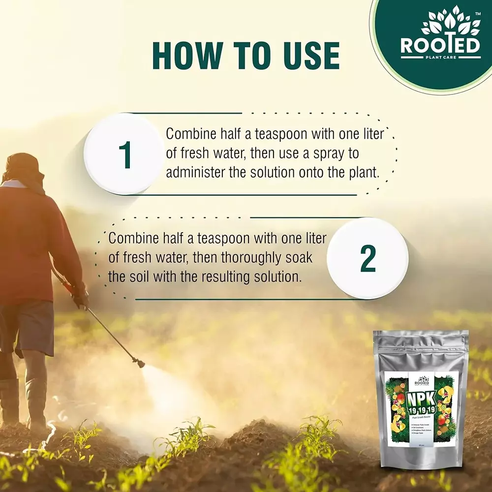 Rooted Fertilizer 400 g Packet Powder Form for Plant Growth, ROOTED_NPK_400gms