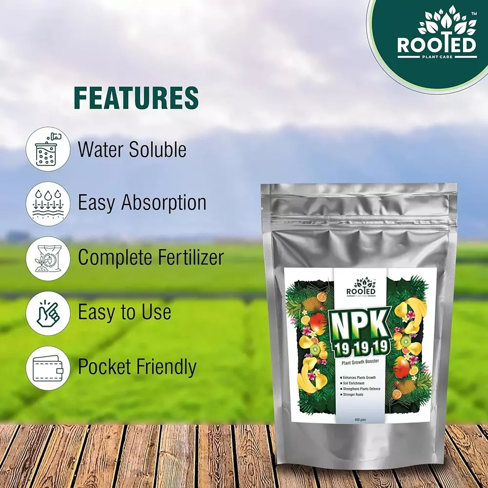 Rooted Fertilizer 400 g Packet Powder Form for Plant Growth, ROOTED_NPK_400gms