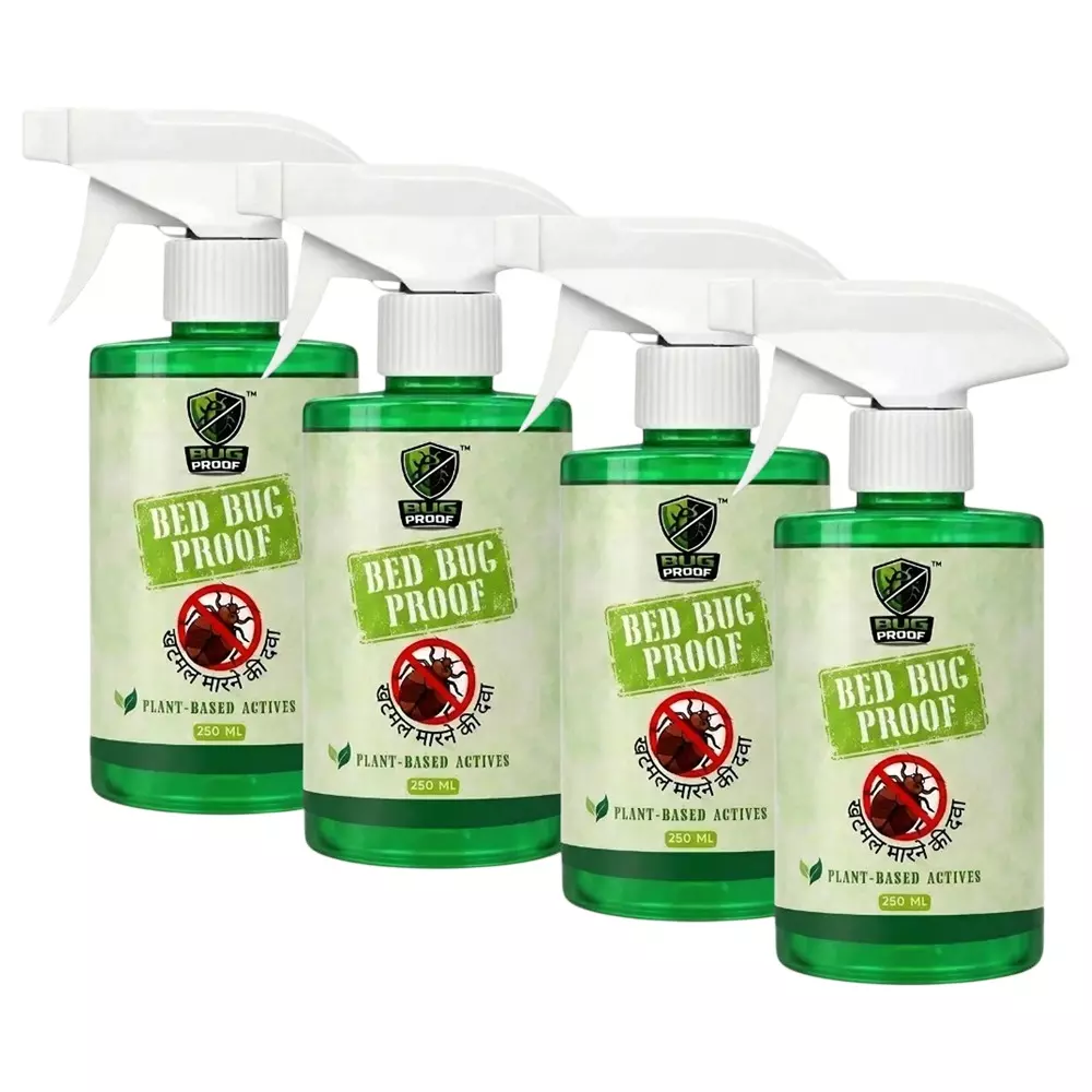 BUGPROOF 250 ml Natrural Bed Bug Repellant Spray Liquid Formula for Home Use on Mattress (Pack of 4)