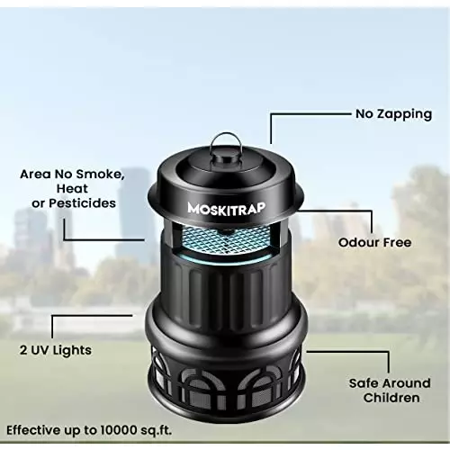 Moskitrap UV Light Lamp Trap Mosquito & Pest Killer with LED Light CO2 Bionic Technology Black Plastic for Indoor & Outdoor, GM 928