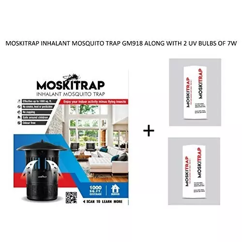 Moskitrap Mosquito Trap with 2 UV Bulbs (7 W Each) Electric Black Plastic for Indoor, GM918