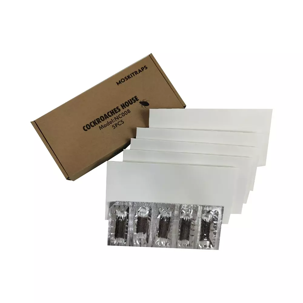 Moskitrap Strong Glue Pest Control Cockroach Trap with UV LED Light White Cardboard  Adhesive Glue for Home & Kitchen, NC008 (Pack of 5 Pcs)