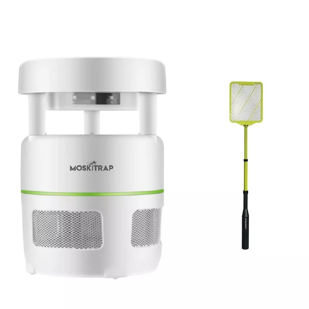 Moskitrap Mosquito Killer Trap Lamp Machine Kit with UV LED Light White Round Shape Plastic for Indoor, GM966 + M301