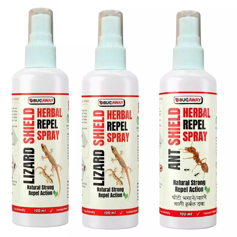Bugaway Herbal 1 Pc Ant Shield Spray (100 ml), 2 Pcs Lizard Shield Spray (100 ml) Fragrance-Free Liquid for Home, School & Office Area
