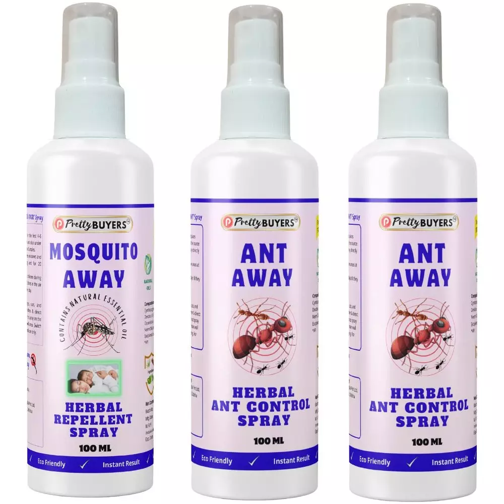 PrettyBUYERS 100 ml Each Mosquito & Ant Away Herbal Repellent Spray (Set of 3 Pcs)