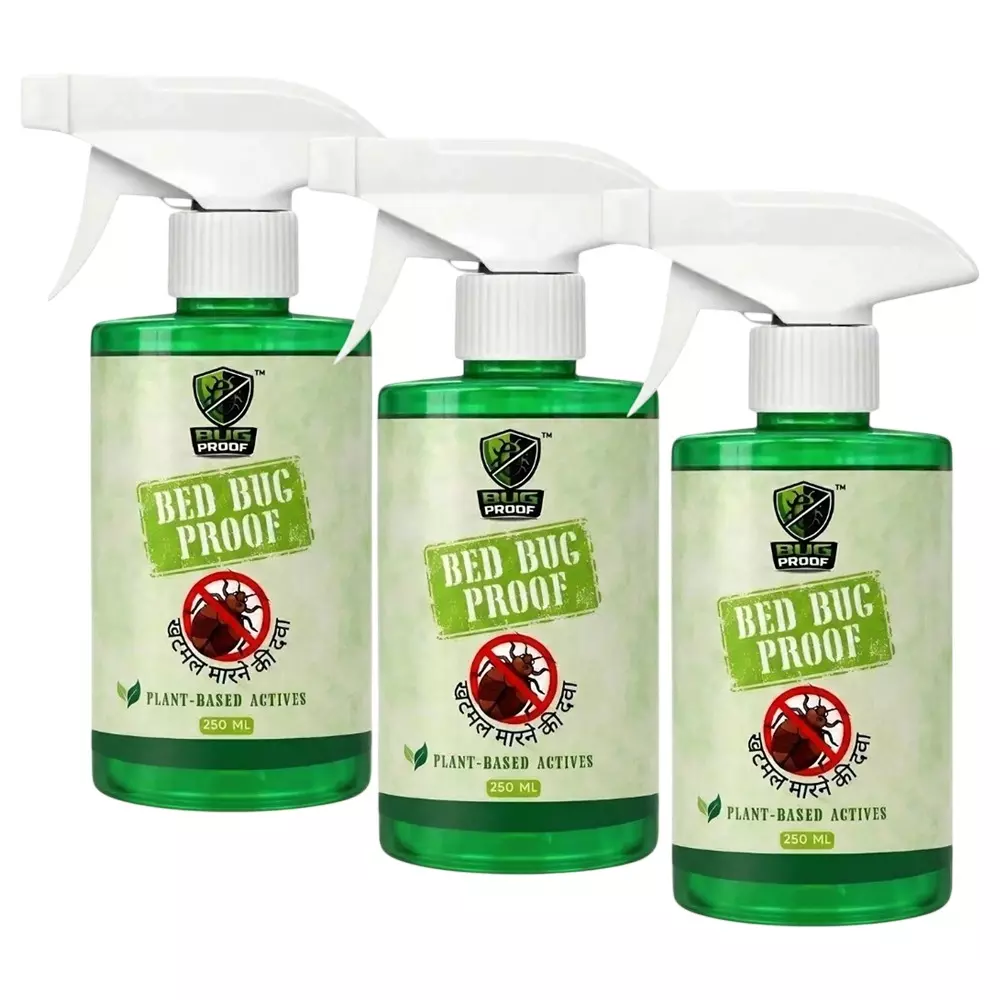 BUGPROOF 250 ml Natrural Bed Bug Repellant Spray Liquid Formula for Home Use on Mattress (Pack of 3)