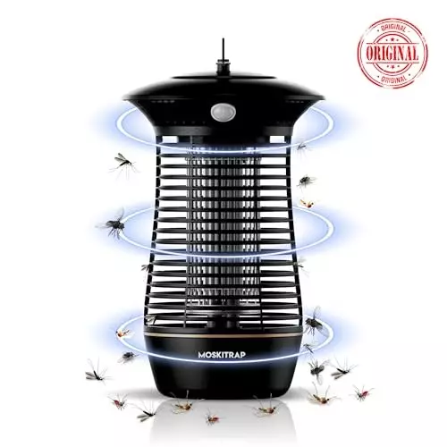 Moskitrap UV Light Electric Bug Zapper Trap Black Anti-Aging Plastic & Metal Grid Coated TiO₂ Surface for Indoor & Outdoor, Bug Zapper-20W