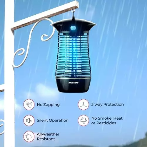 Moskitrap UV Light Electric Bug Zapper Trap Black Anti-Aging Plastic & Metal Grid Coated TiO₂ Surface for Indoor & Outdoor, Bug Zapper-20W