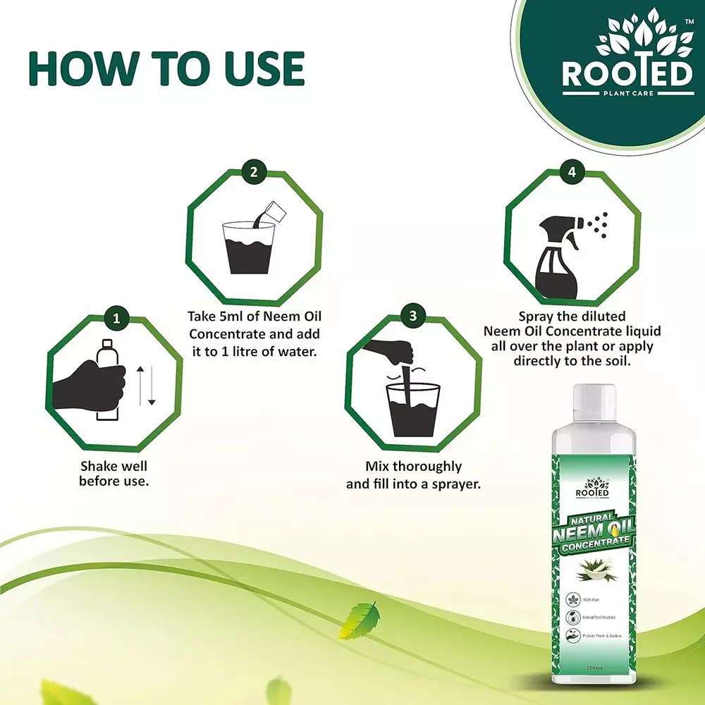 Rooted Neem Oil Concentrate 250 ml Bottle Liquid Form for Flower Gardens, Indoor Plants, ROOTED_NOC_250ML