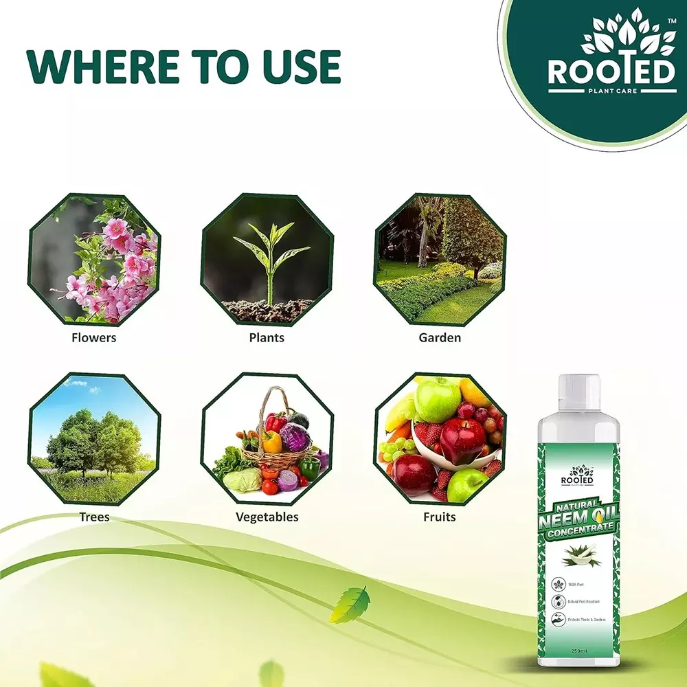 Rooted Neem Oil Concentrate 250 ml Bottle Liquid Form for Flower Gardens, Indoor Plants, ROOTED_NOC_250ML