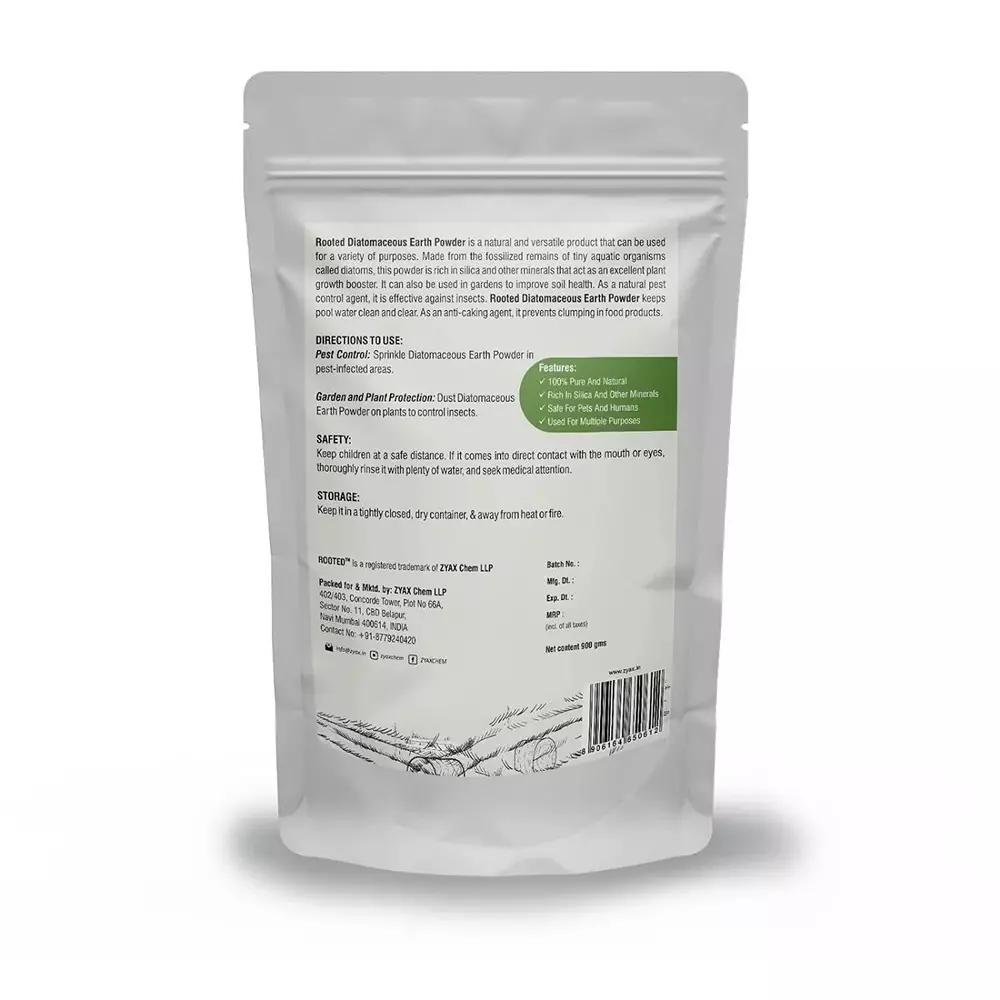 Rooted Diatomaceous Earth Powder 900 g Packet Powder Form for Home Garden Plants, ROOTED_DEP_900gms