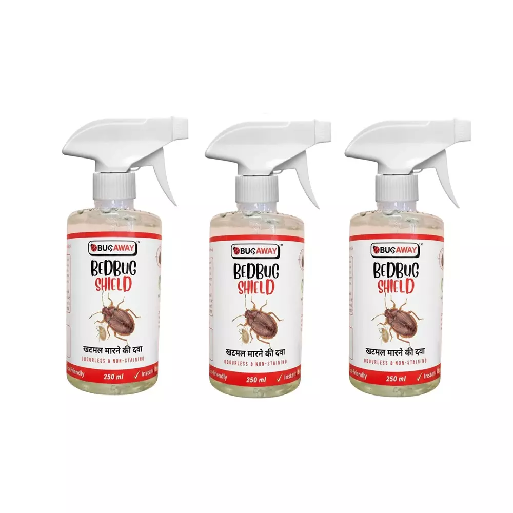 Bugaway Strong and Effective Bedbug Spray (Khatmal Spray) 250 ml Bottle Liquid Form for Home, School & Office Area, (Pack of 3 Pcs)