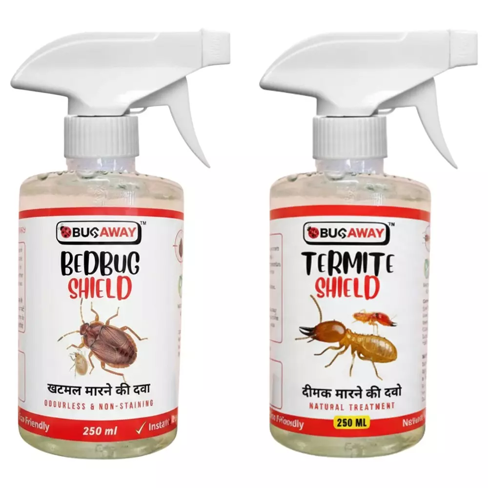 Bugaway Organic 1 Pc Bedbug Spray (Khatmal Spray) (250 ml), 1 Pc Termite Shield Spray (250 ml) Fragrance-Free Liquid for Home, School & Office Area
