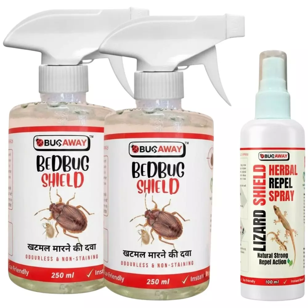 BUGAWAY Powerfull Organic Bedbug Shield 250 ml Control & Lizard Shield Repellent 100 ml Spray Combo for Home (Pack of 3)
