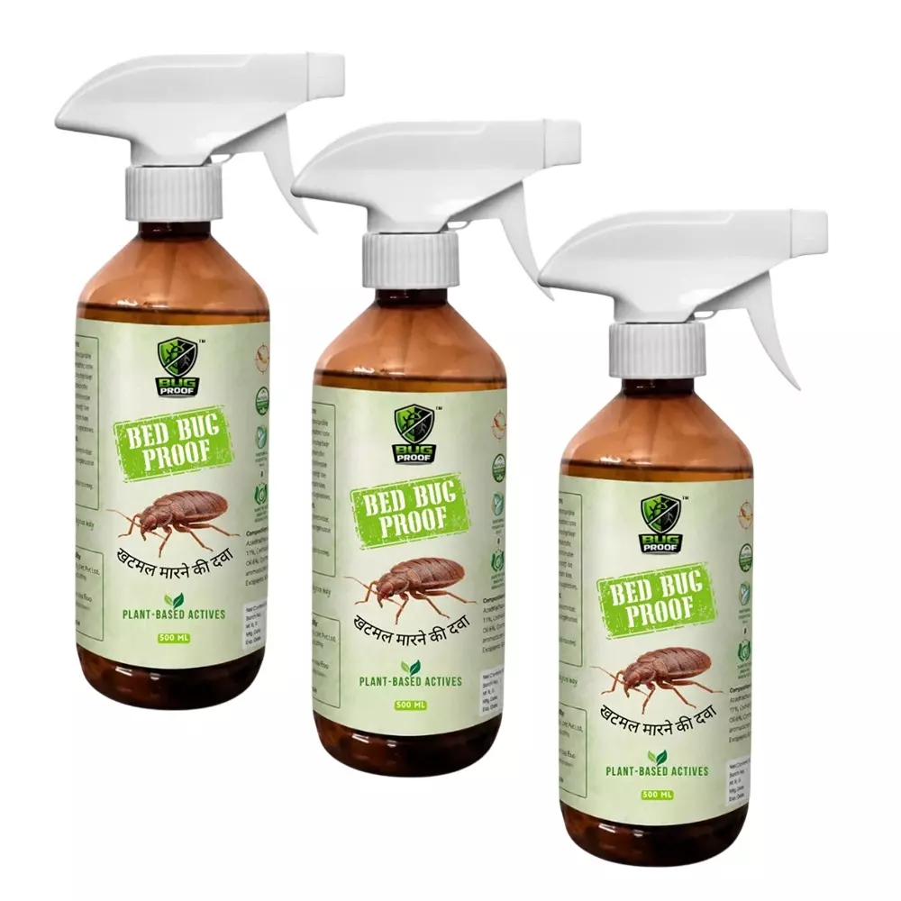 BUGPROOF 500 ml Powerful Bed Bug Repellant Spray Liquid Formula for Home Use on Beds (Pack of 3)