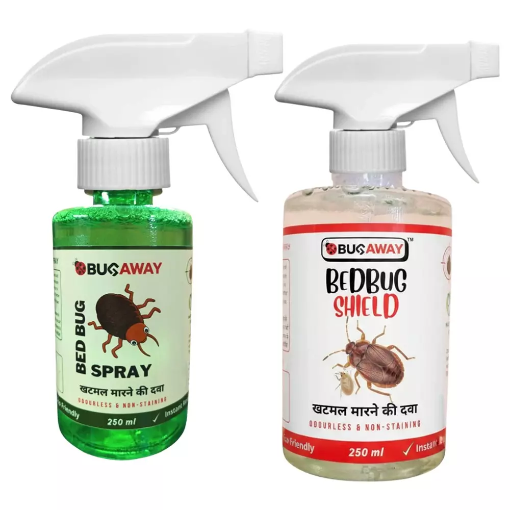 Bugaway Herbal 1 Pc Bedbug Spray (Khatmal Spray) (250 ml), 1 Pc Bedbug Shield Spray (250 ml) Fragrance-Free Liquid for Home, School & Office Area