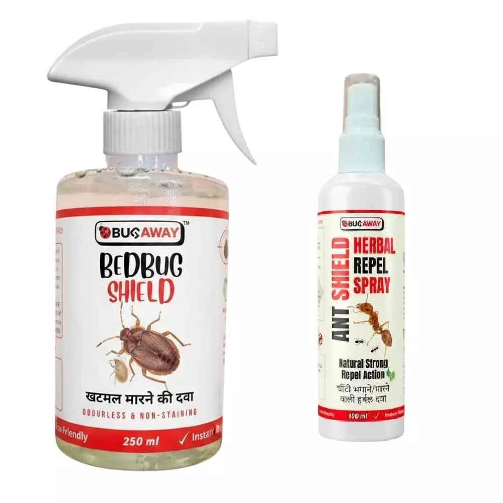 BUGAWAY Organic Bed Bug Shield 250 ml & Herbal Ant Shield Repellent 100 ml Spray Combo for Home (Pack of 2)