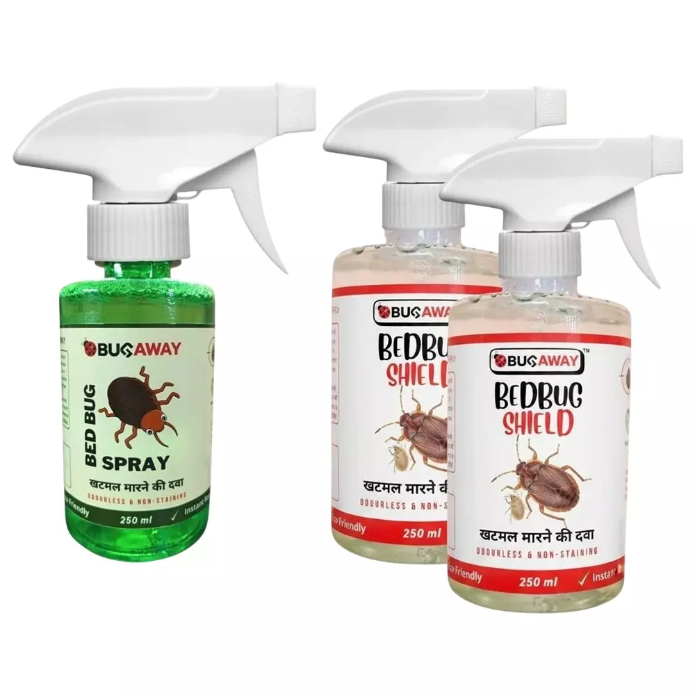 BUGAWAY Organic Bedbug Control (Effective Khatmal Spray) 250 ml for Home (Pack of 3)